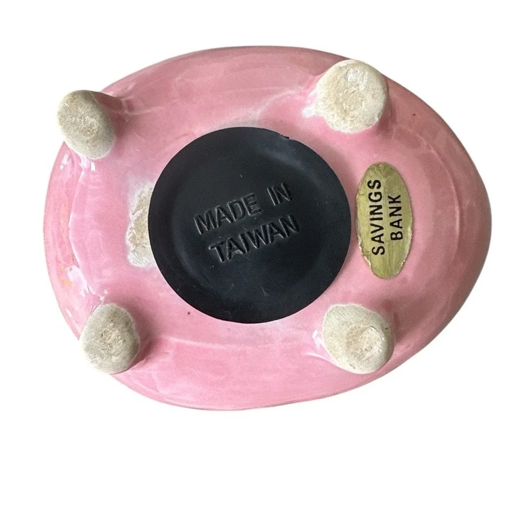 Ceramic Coin Bank With Plug Rubber  Pink Pig Wearing‎ Pink Glasses Collector